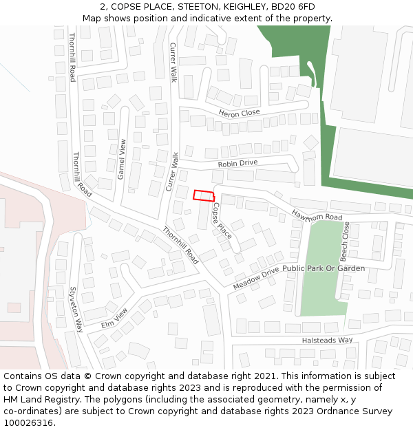 2, COPSE PLACE, STEETON, KEIGHLEY, BD20 6FD: Location map and indicative extent of plot
