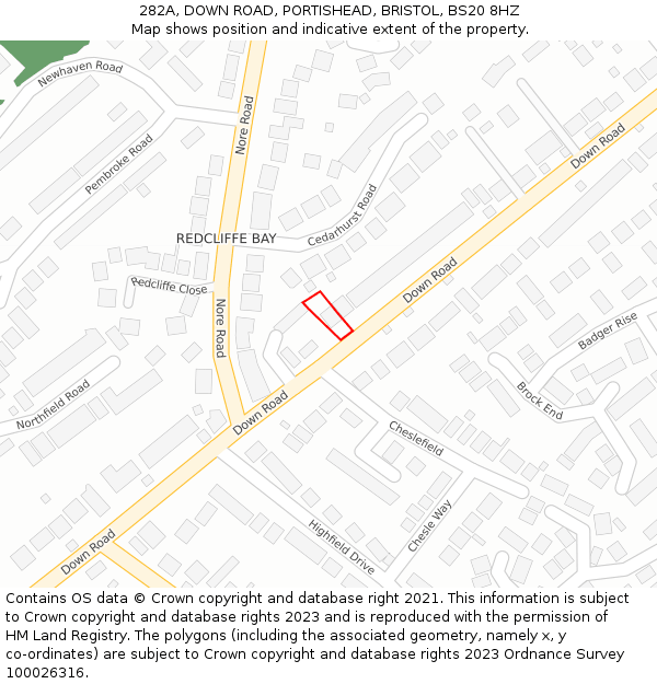 282A, DOWN ROAD, PORTISHEAD, BRISTOL, BS20 8HZ: Location map and indicative extent of plot