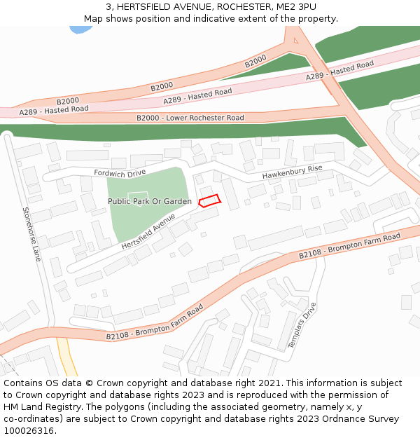 3, HERTSFIELD AVENUE, ROCHESTER, ME2 3PU: Location map and indicative extent of plot