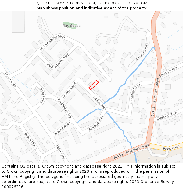 3, JUBILEE WAY, STORRINGTON, PULBOROUGH, RH20 3NZ: Location map and indicative extent of plot