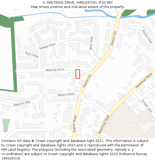 3, MALTINGS DRIVE, HARLESTON, IP20 9EY: Location map and indicative extent of plot