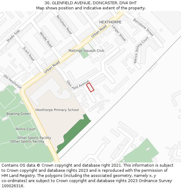 30, GLENFIELD AVENUE, DONCASTER, DN4 0HT: Location map and indicative extent of plot