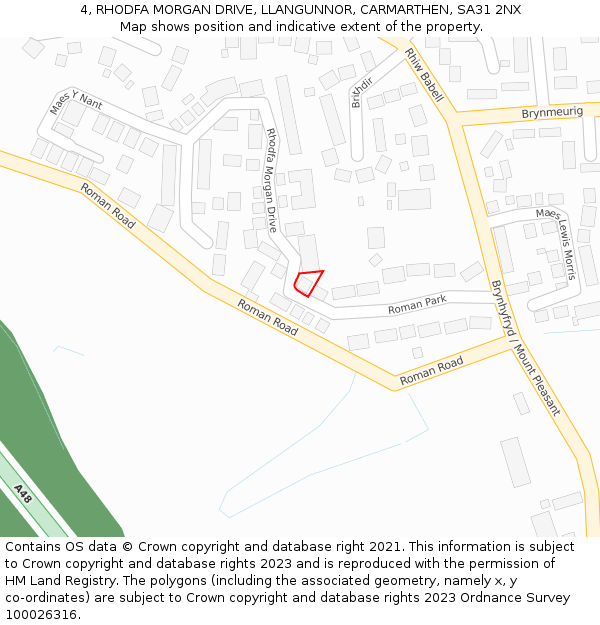 4, RHODFA MORGAN DRIVE, LLANGUNNOR, CARMARTHEN, SA31 2NX: Location map and indicative extent of plot