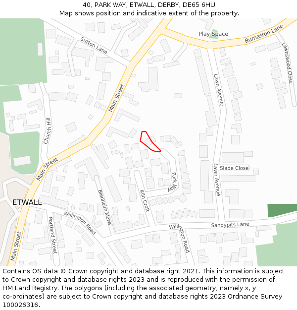 40, PARK WAY, ETWALL, DERBY, DE65 6HU: Location map and indicative extent of plot