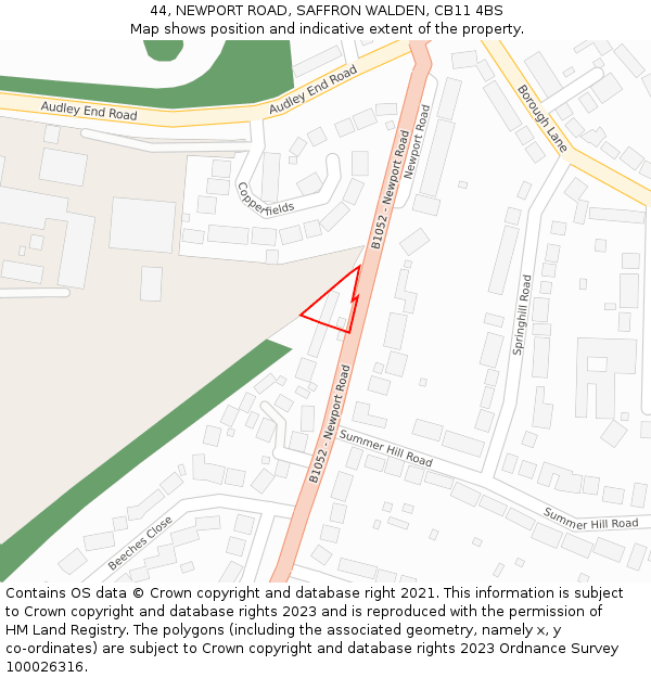 44, NEWPORT ROAD, SAFFRON WALDEN, CB11 4BS: Location map and indicative extent of plot