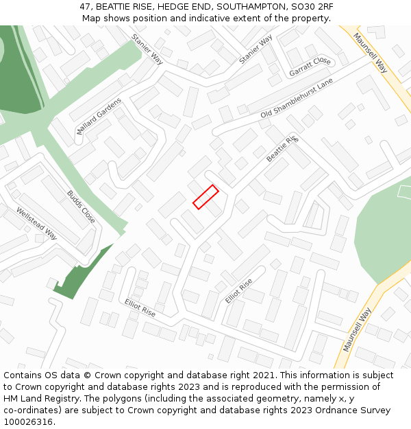 47, BEATTIE RISE, HEDGE END, SOUTHAMPTON, SO30 2RF: Location map and indicative extent of plot