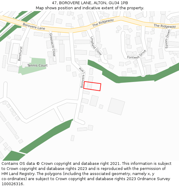 47, BOROVERE LANE, ALTON, GU34 1PB: Location map and indicative extent of plot
