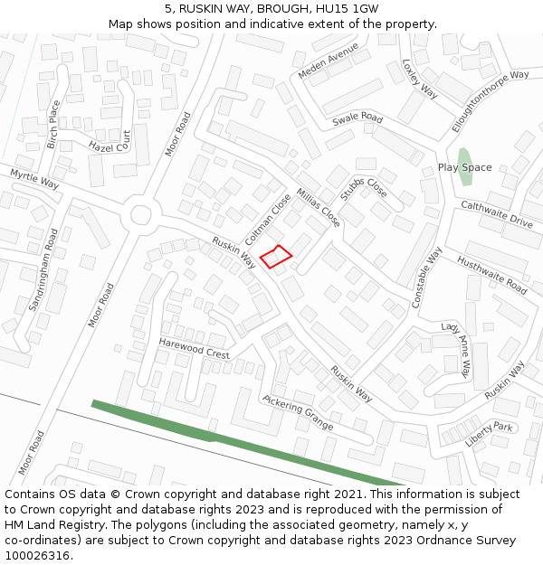 5, RUSKIN WAY, BROUGH, HU15 1GW: Location map and indicative extent of plot