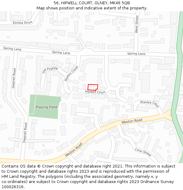 56, HIPWELL COURT, OLNEY, MK46 5QB: Location map and indicative extent of plot