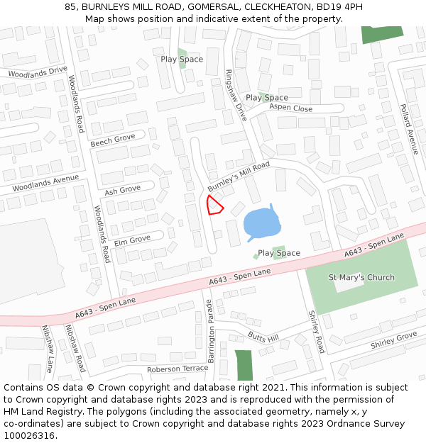 85, BURNLEYS MILL ROAD, GOMERSAL, CLECKHEATON, BD19 4PH: Location map and indicative extent of plot