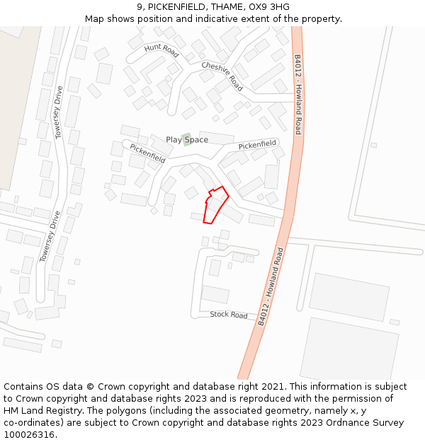 9, PICKENFIELD, THAME, OX9 3HG: Location map and indicative extent of plot