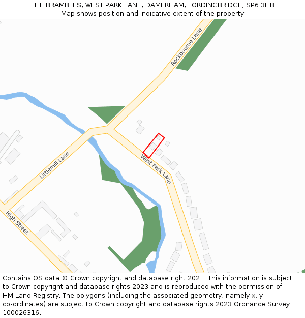 THE BRAMBLES, WEST PARK LANE, DAMERHAM, FORDINGBRIDGE, SP6 3HB: Location map and indicative extent of plot