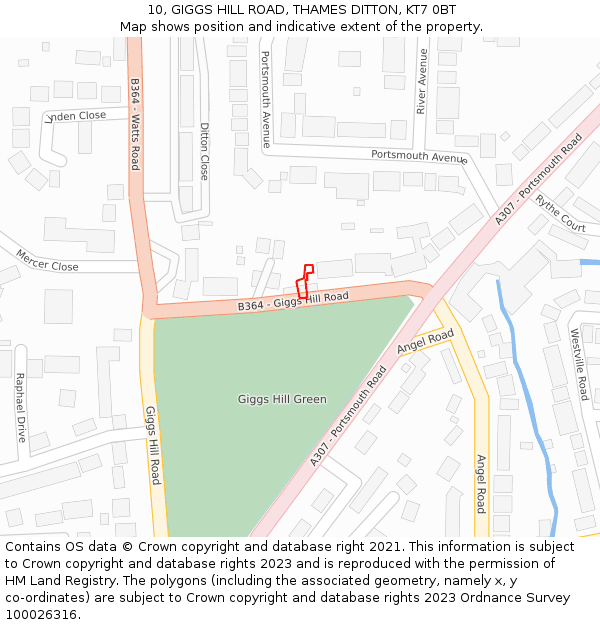 10, GIGGS HILL ROAD, THAMES DITTON, KT7 0BT: Location map and indicative extent of plot