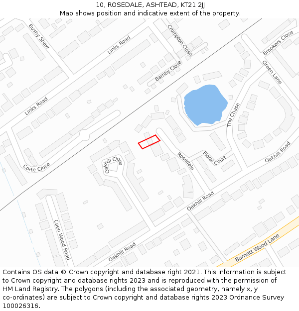 10, ROSEDALE, ASHTEAD, KT21 2JJ: Location map and indicative extent of plot
