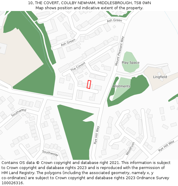 10, THE COVERT, COULBY NEWHAM, MIDDLESBROUGH, TS8 0WN: Location map and indicative extent of plot