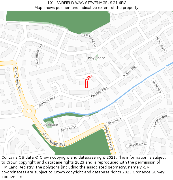 101, FAIRFIELD WAY, STEVENAGE, SG1 6BG: Location map and indicative extent of plot