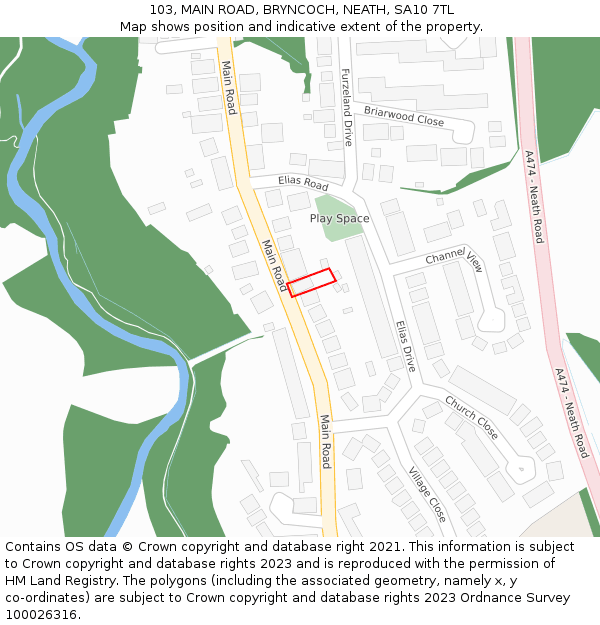103, MAIN ROAD, BRYNCOCH, NEATH, SA10 7TL: Location map and indicative extent of plot