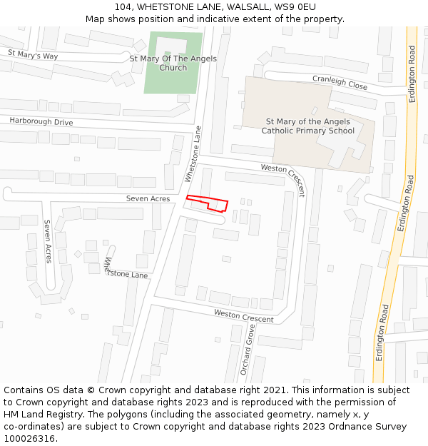 104, WHETSTONE LANE, WALSALL, WS9 0EU: Location map and indicative extent of plot