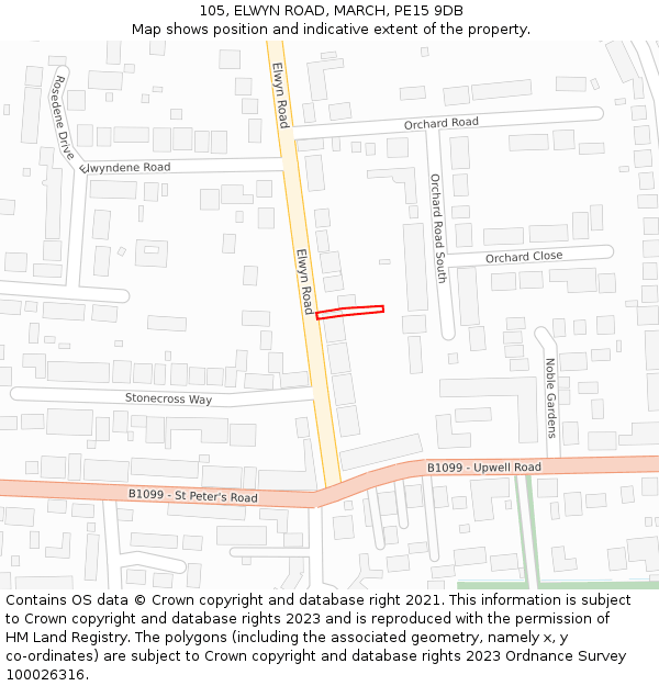 105, ELWYN ROAD, MARCH, PE15 9DB: Location map and indicative extent of plot