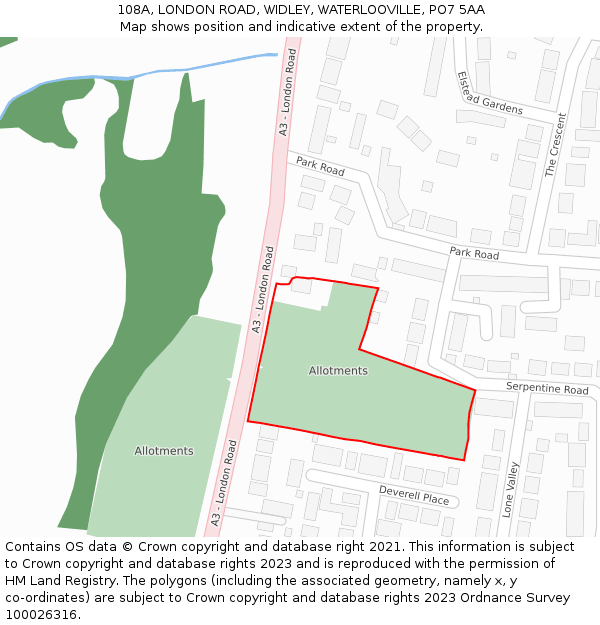 108A, LONDON ROAD, WIDLEY, WATERLOOVILLE, PO7 5AA: Location map and indicative extent of plot
