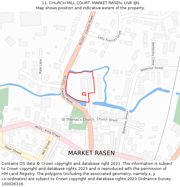 11, CHURCH MILL COURT, MARKET RASEN, LN8 3JN: Location map and indicative extent of plot