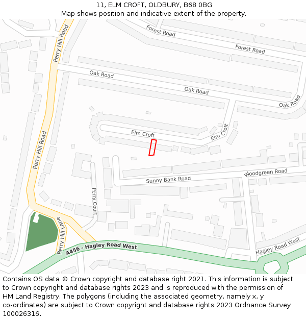 11, ELM CROFT, OLDBURY, B68 0BG: Location map and indicative extent of plot