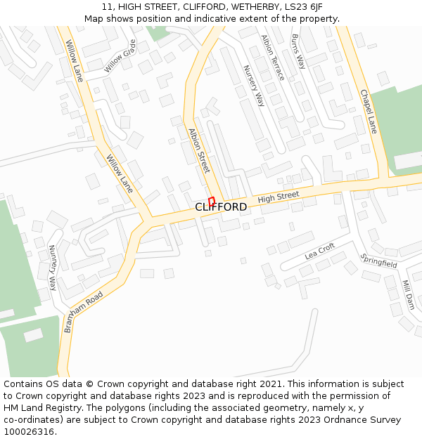 11, HIGH STREET, CLIFFORD, WETHERBY, LS23 6JF: Location map and indicative extent of plot