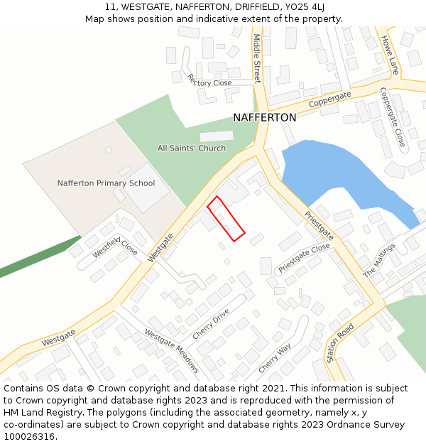 11, WESTGATE, NAFFERTON, DRIFFIELD, YO25 4LJ: Location map and indicative extent of plot