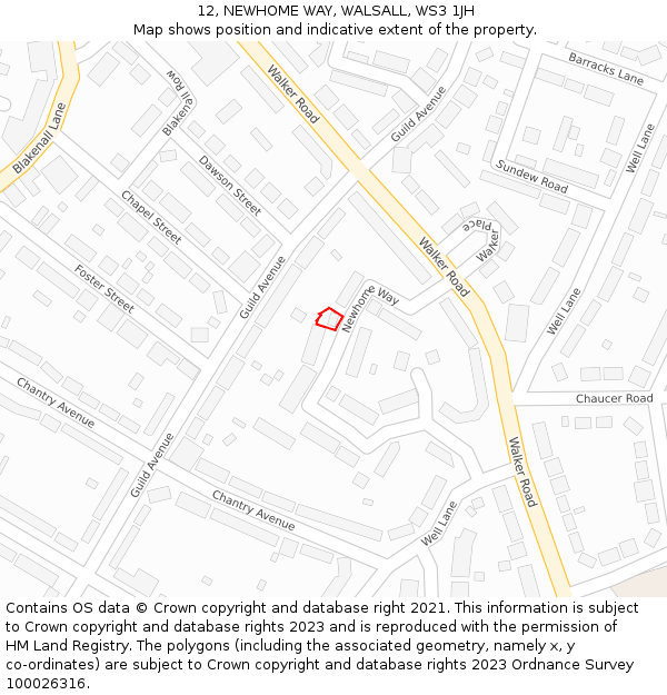 12, NEWHOME WAY, WALSALL, WS3 1JH: Location map and indicative extent of plot