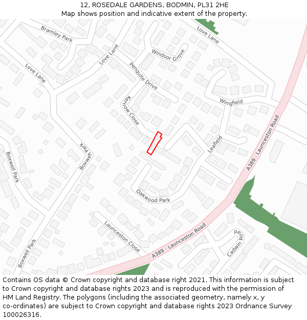 12, ROSEDALE GARDENS, BODMIN, PL31 2HE: Location map and indicative extent of plot