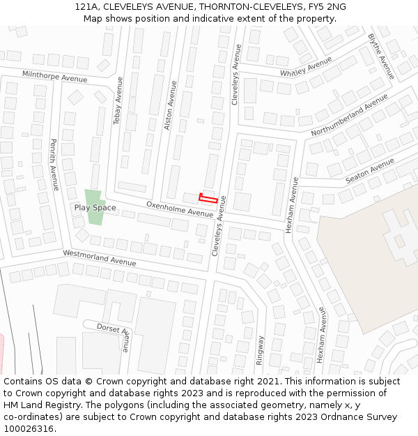 121A, CLEVELEYS AVENUE, THORNTON-CLEVELEYS, FY5 2NG: Location map and indicative extent of plot