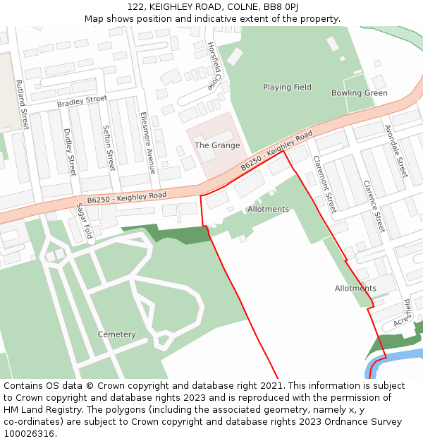 122, KEIGHLEY ROAD, COLNE, BB8 0PJ: Location map and indicative extent of plot