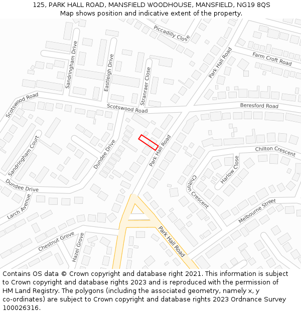125, PARK HALL ROAD, MANSFIELD WOODHOUSE, MANSFIELD, NG19 8QS: Location map and indicative extent of plot