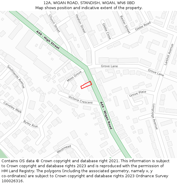 12A, WIGAN ROAD, STANDISH, WIGAN, WN6 0BD: Location map and indicative extent of plot