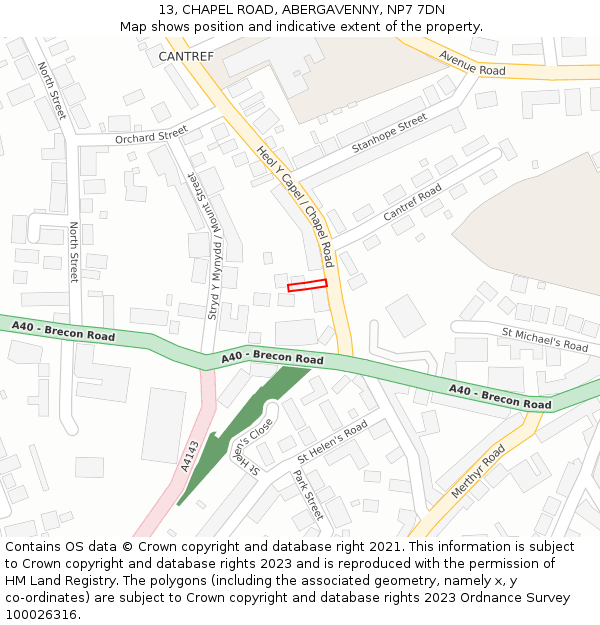 13, CHAPEL ROAD, ABERGAVENNY, NP7 7DN: Location map and indicative extent of plot
