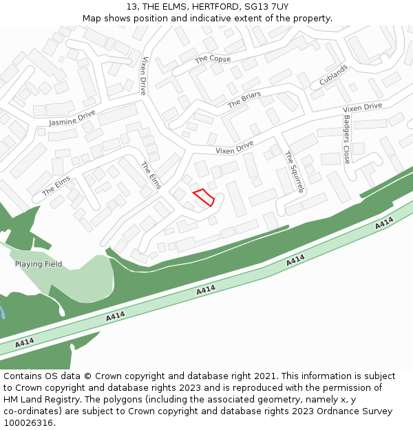 13, THE ELMS, HERTFORD, SG13 7UY: Location map and indicative extent of plot