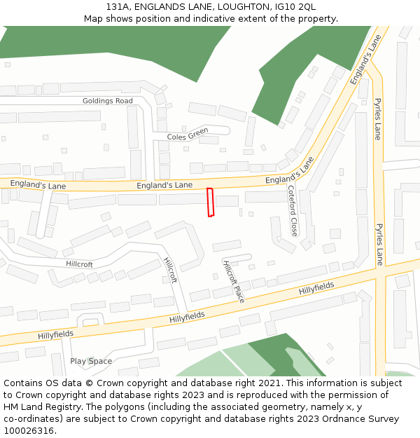 131A, ENGLANDS LANE, LOUGHTON, IG10 2QL: Location map and indicative extent of plot