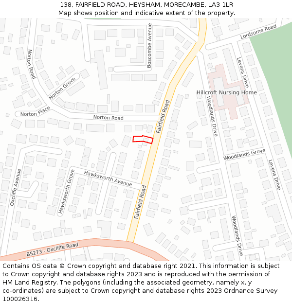 138, FAIRFIELD ROAD, HEYSHAM, MORECAMBE, LA3 1LR: Location map and indicative extent of plot