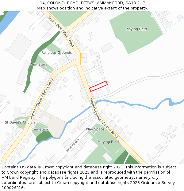 14, COLONEL ROAD, BETWS, AMMANFORD, SA18 2HB: Location map and indicative extent of plot