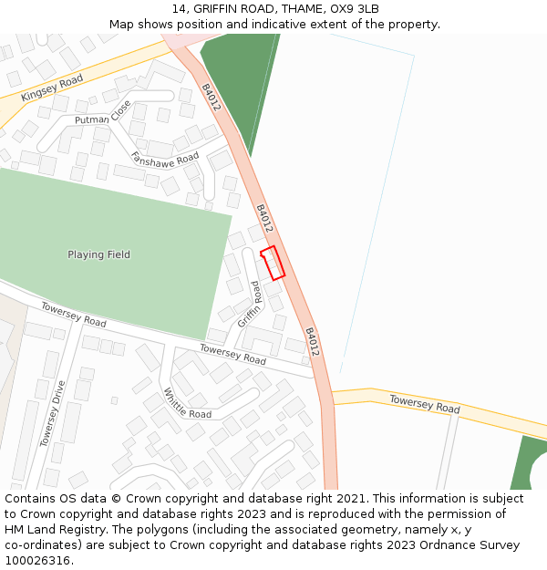 14, GRIFFIN ROAD, THAME, OX9 3LB: Location map and indicative extent of plot