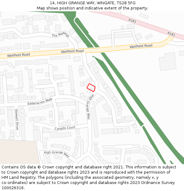 14, HIGH GRANGE WAY, WINGATE, TS28 5FG: Location map and indicative extent of plot