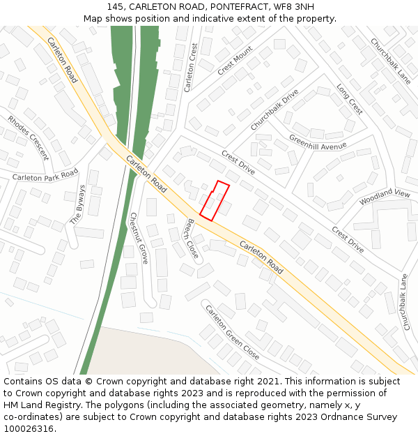 145, CARLETON ROAD, PONTEFRACT, WF8 3NH: Location map and indicative extent of plot