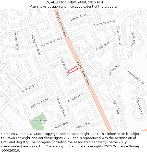 15, ALLERTON VIEW, YARM, TS15 9FH: Location map and indicative extent of plot