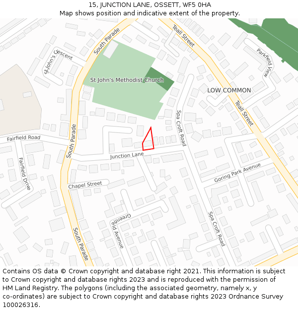 15, JUNCTION LANE, OSSETT, WF5 0HA: Location map and indicative extent of plot