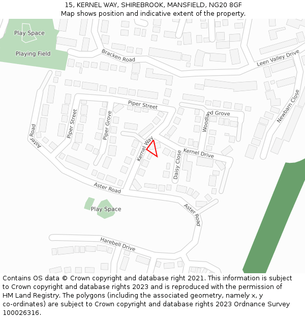 15, KERNEL WAY, SHIREBROOK, MANSFIELD, NG20 8GF: Location map and indicative extent of plot