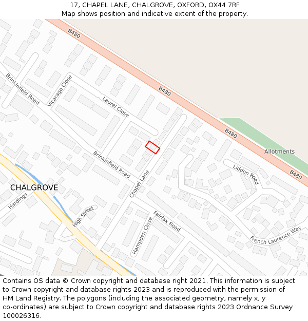 17, CHAPEL LANE, CHALGROVE, OXFORD, OX44 7RF: Location map and indicative extent of plot