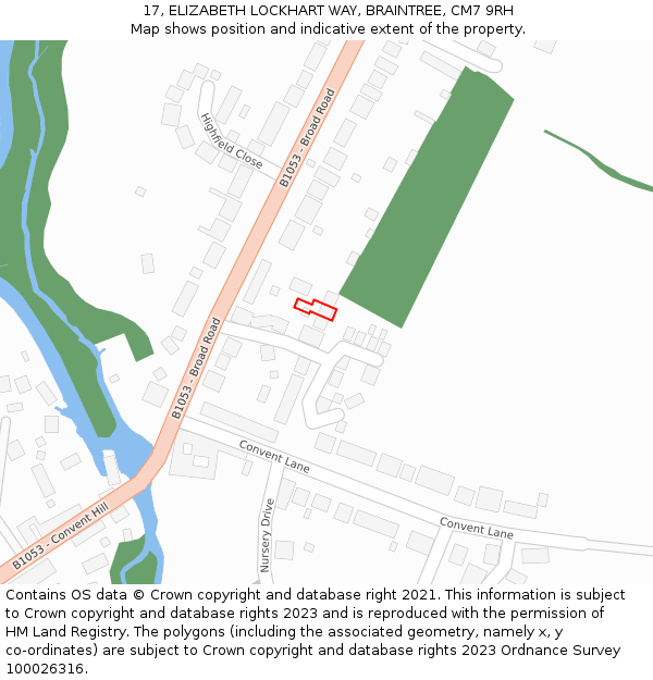 17, ELIZABETH LOCKHART WAY, BRAINTREE, CM7 9RH: Location map and indicative extent of plot