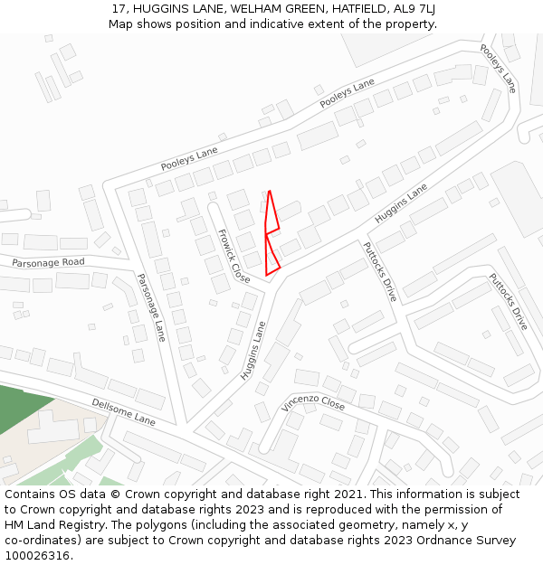 17, HUGGINS LANE, WELHAM GREEN, HATFIELD, AL9 7LJ: Location map and indicative extent of plot