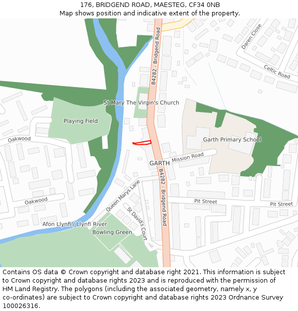 176, BRIDGEND ROAD, MAESTEG, CF34 0NB: Location map and indicative extent of plot
