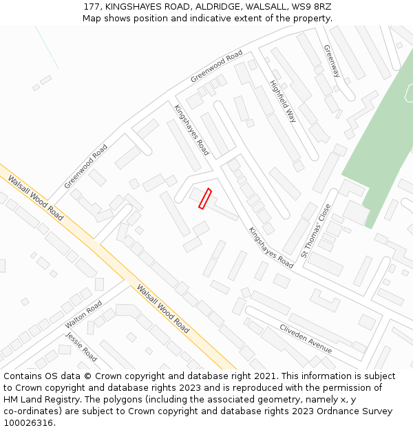 177, KINGSHAYES ROAD, ALDRIDGE, WALSALL, WS9 8RZ: Location map and indicative extent of plot